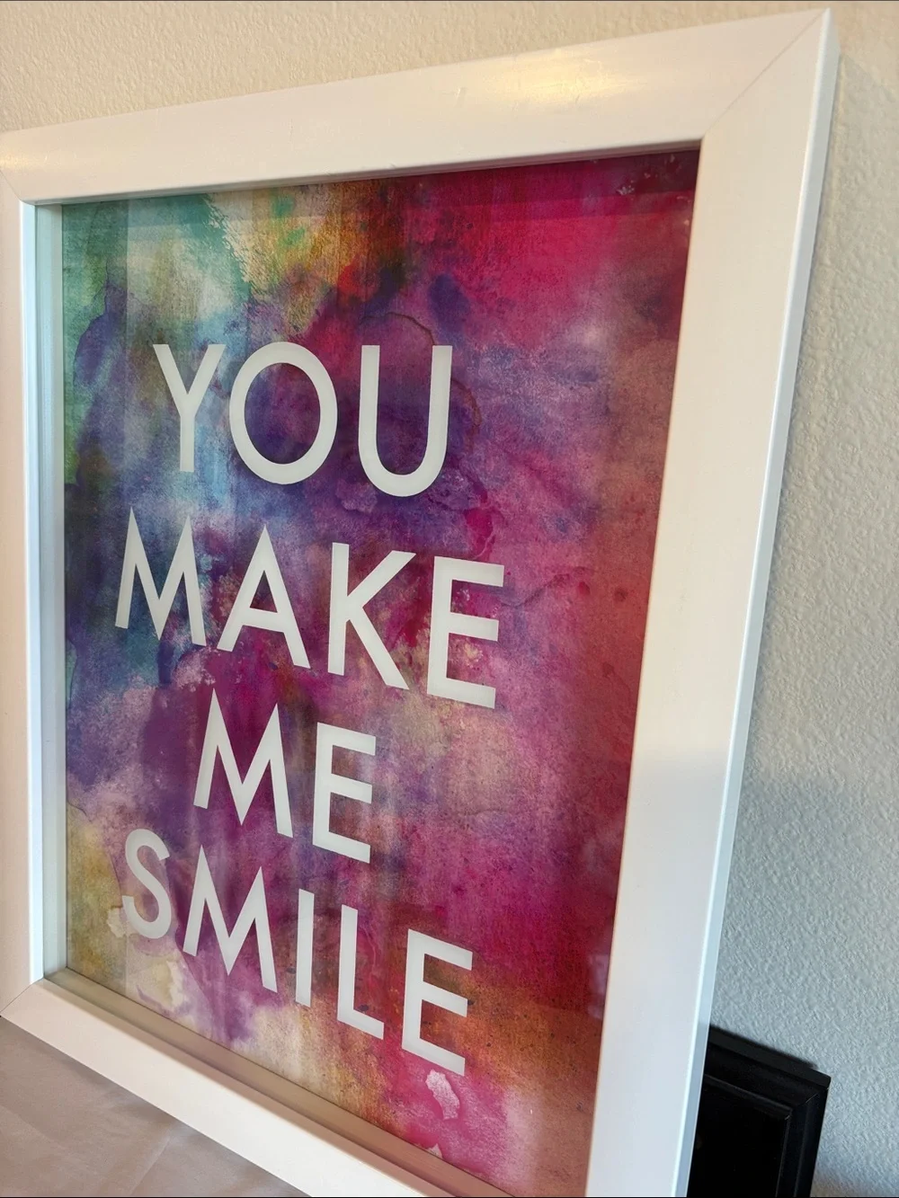 Z Gallerie 'YOU MAKE ME SMILE' Wall Art - White Frame Watercolor Background NWT